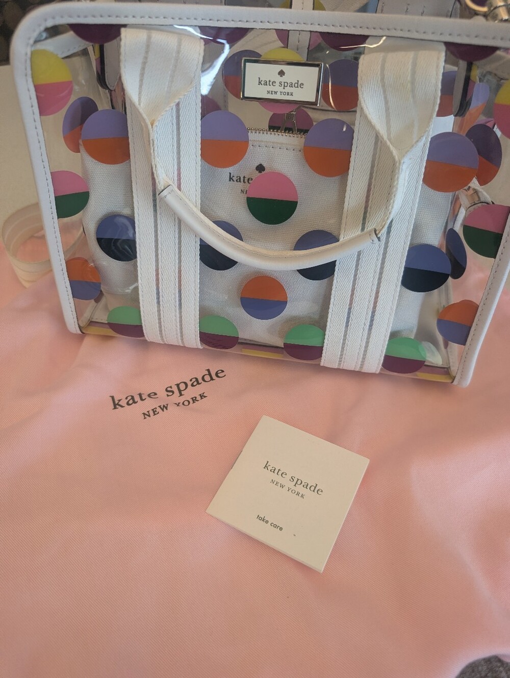 kate spade Clear Polka Dot Tote with White Trim